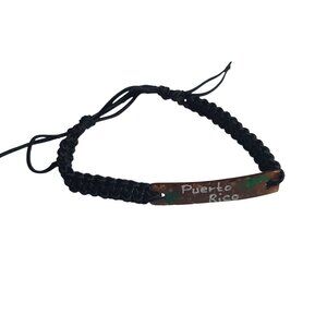 Puerto Rico Adjustable Slide Bracelet Handmade Black Cord Palm Tree Design Gift